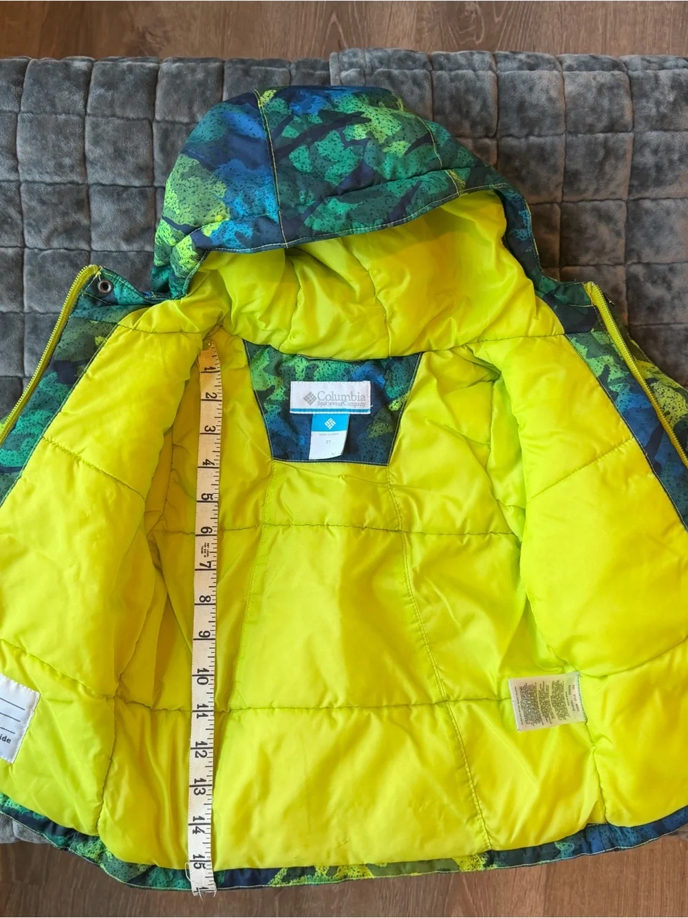 Columbia Blue, Teal & Neon Yellow Camo Hooded Jacket